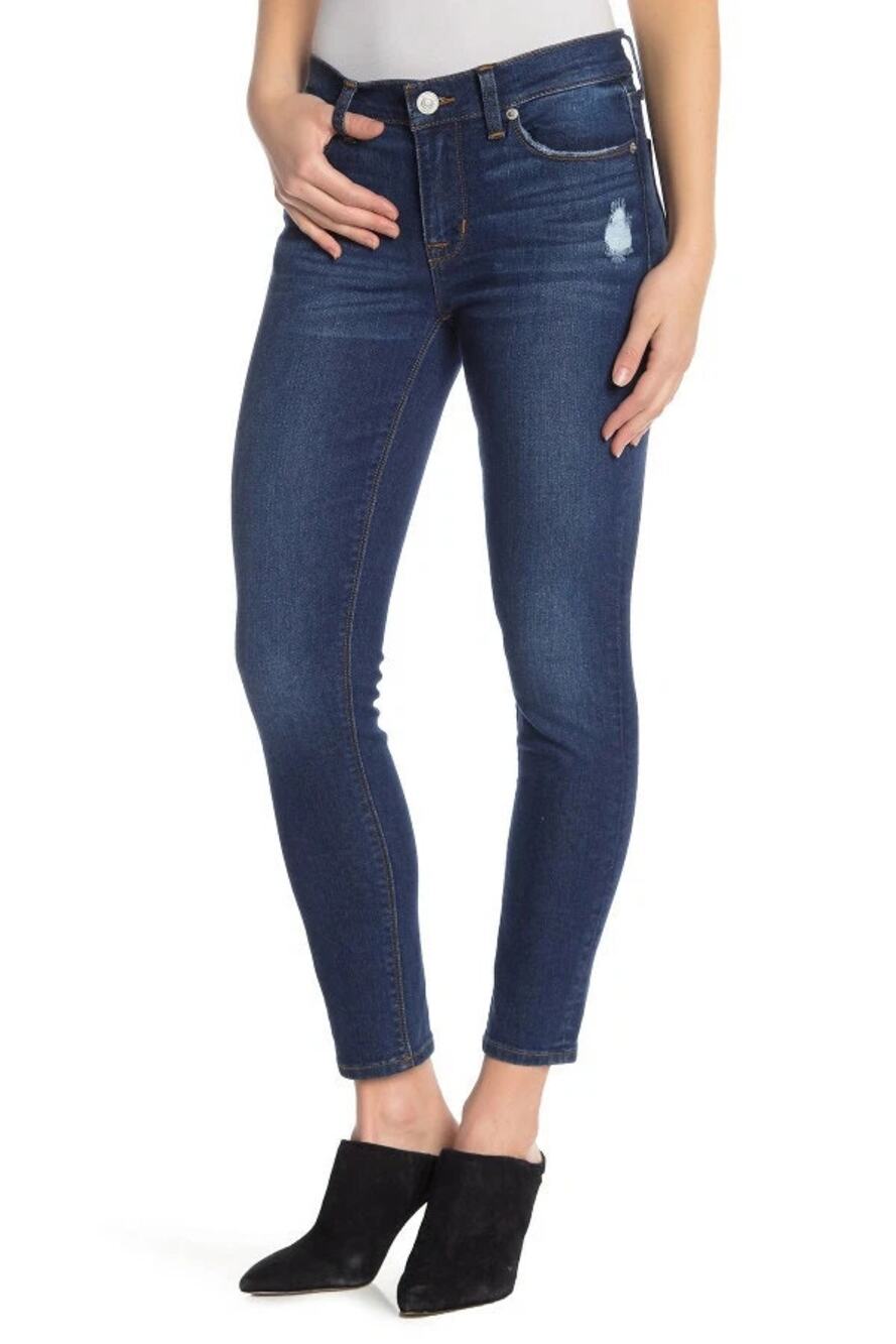 Hudson Natalie Distressed Mid Rise Crop Super Skinny Jeans Blue Size 29